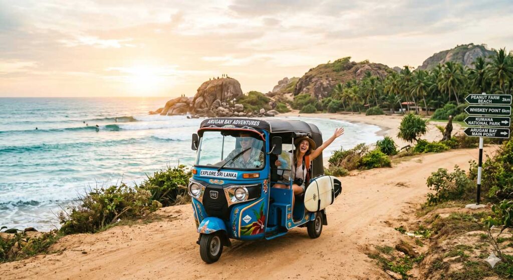 Arugam Bay with a tuk tuk
